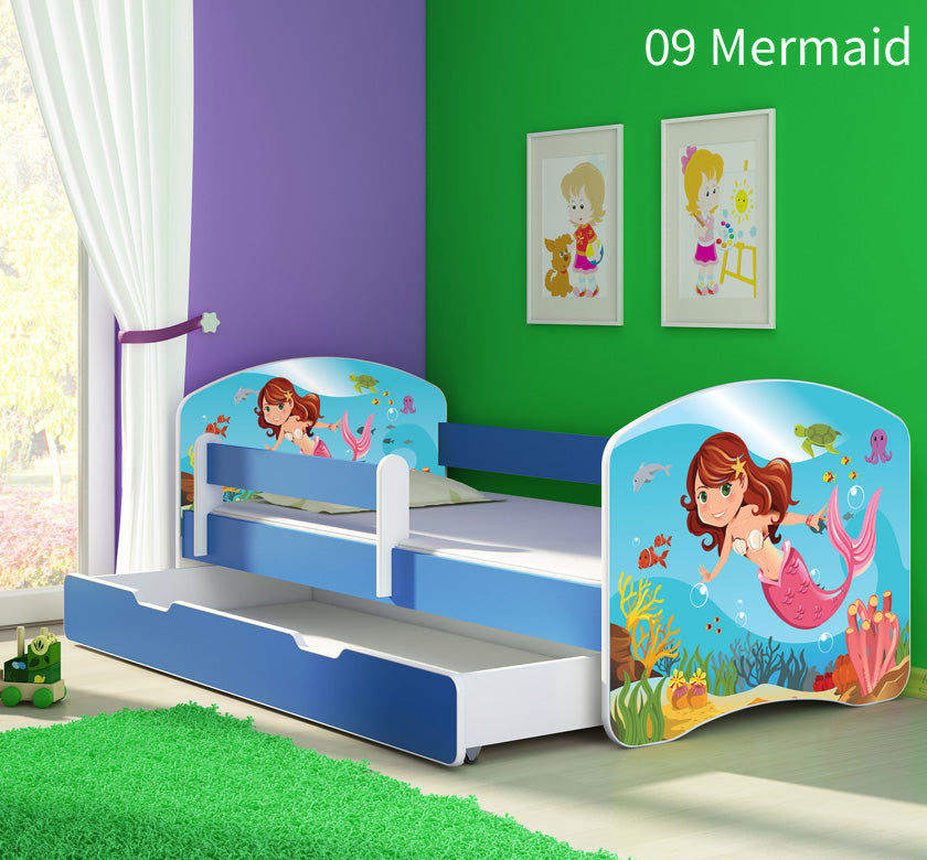 Dječji krevet ACMA s motivom, bočna plava + ladica 140x70 cm 09 Mermaid