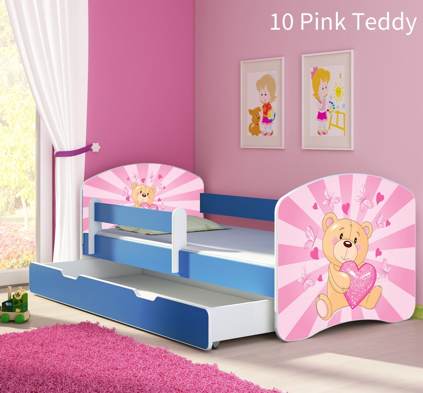 Dječji krevet ACMA s motivom, bočna plava + ladica 180x80 cm 10 Pink Teddy Bear