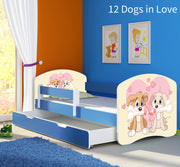 Dječji krevet ACMA s motivom, bočna plava + ladica 160x80 cm 12 Dogs in Love