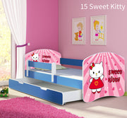 Dječji krevet ACMA s motivom, bočna plava + ladica 180x80 cm 15 Sweet Kitty