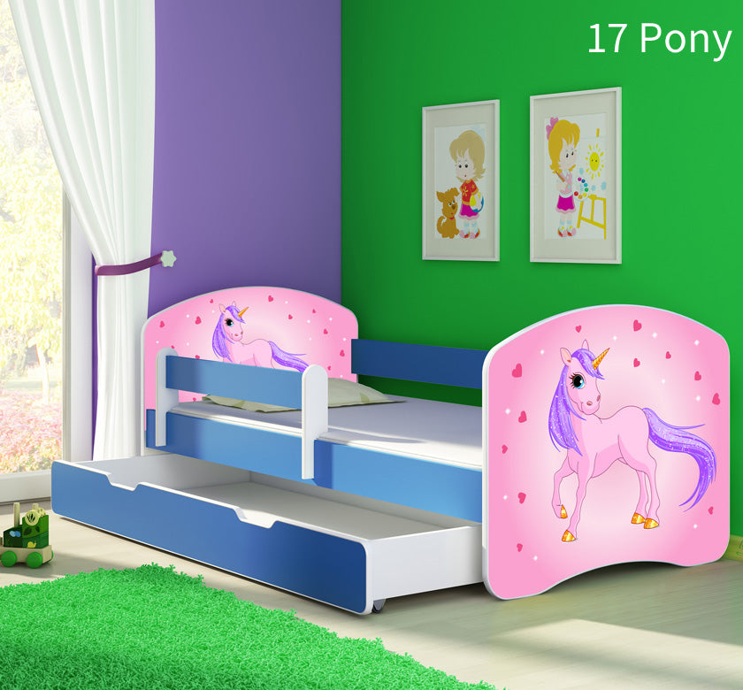 Dječji krevet ACMA s motivom, bočna plava + ladica 180x80 cm 17 Pony