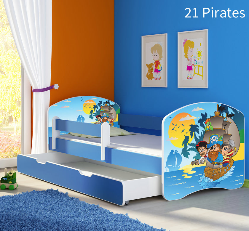 Dječji krevet ACMA s motivom, bočna plava + ladica 160x80 cm 21 Pirates
