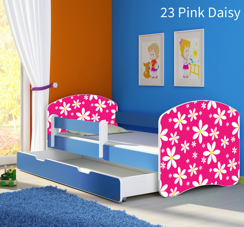 Dječji krevet ACMA s motivom, bočna plava + ladica 160x80 cm 23 Pink Daisy
