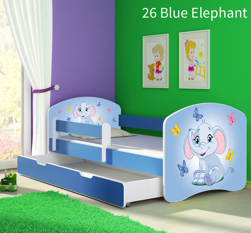 Dječji krevet ACMA s motivom, bočna plava + ladica 140x70 cm 26 Blue Elephant