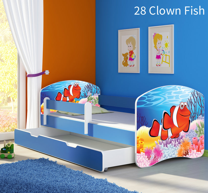 Dječji krevet ACMA s motivom, bočna plava + ladica 160x80 cm 28 Clown Fish