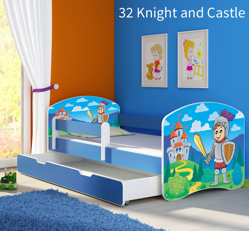 Dječji krevet ACMA s motivom, bočna plava + ladica 180x80 cm 32 Knight