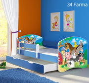 Dječji krevet ACMA s motivom, bočna plava + ladica 160x80 cm 34 Farm
