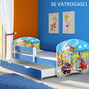 Dječji krevet ACMA s motivom, bočna plava + ladica 180x80 cm 36 Vatrogasci
