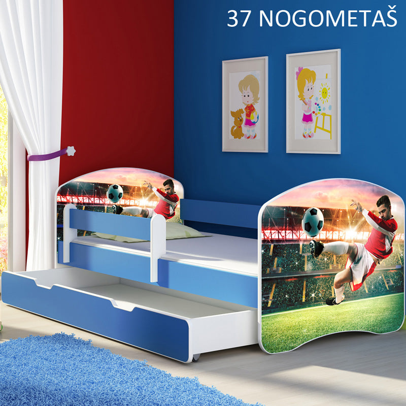 Dječji krevet ACMA s motivom, bočna plava + ladica 160x80 cm 37 Nogometaš