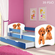 Dječji krevet ACMA s motivom, bočna plava + ladica 140x70 cm 39 Psići