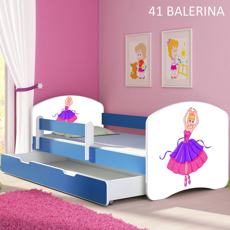 Dječji krevet ACMA s motivom, bočna plava + ladica 160x80 cm 41 Balerina