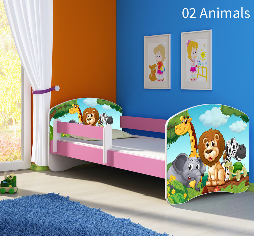 Dječji krevet ACMA s motivom, bočna roza 160x80 cm 02 Animals