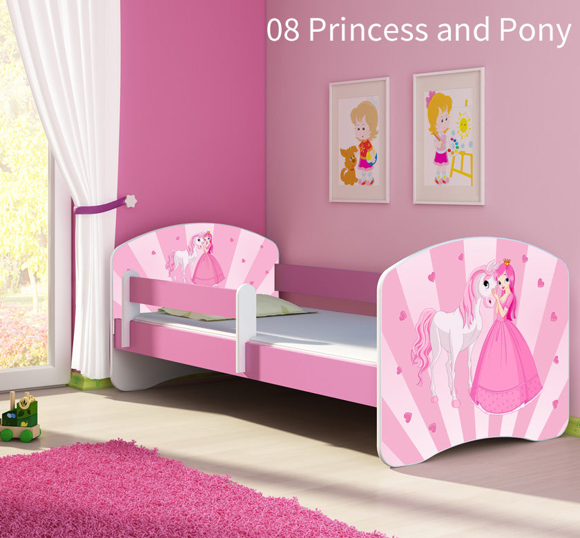 Dječji krevet ACMA s motivom, bočna roza 160x80 cm 08 Princess with Pony