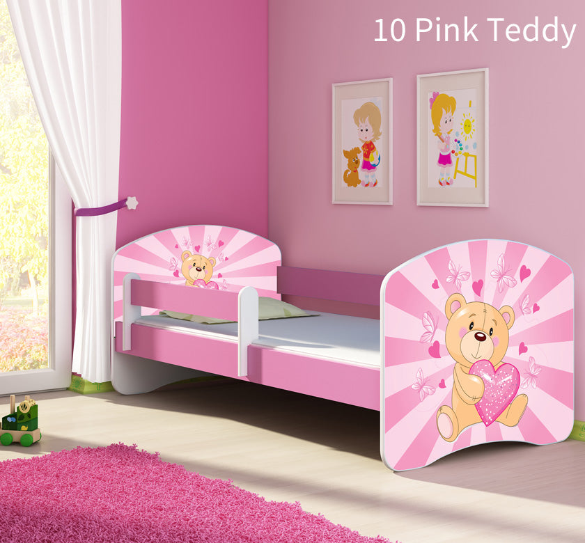 Dječji krevet ACMA s motivom, bočna roza 140x70 cm 10 Pink Teddy Bear