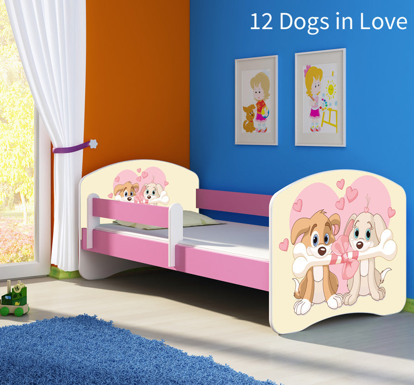 Dječji krevet ACMA s motivom, bočna roza 180x80 cm 12 Dogs in Love