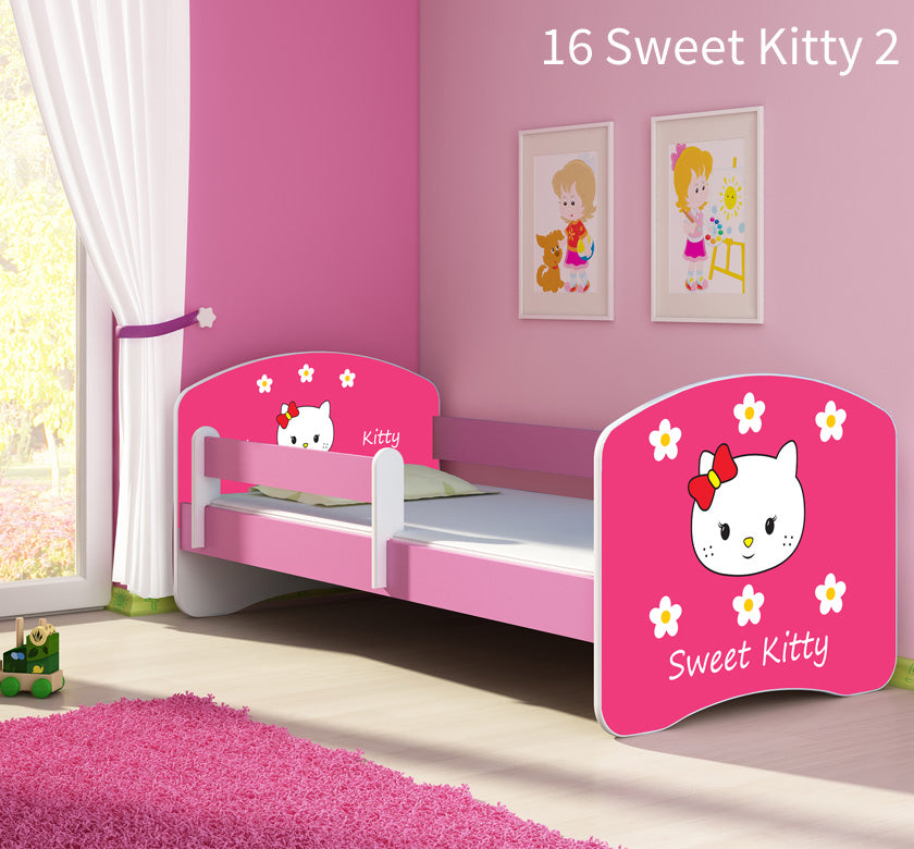Dječji krevet ACMA s motivom, bočna roza 160x80 cm 16 Sweet Kitty 2