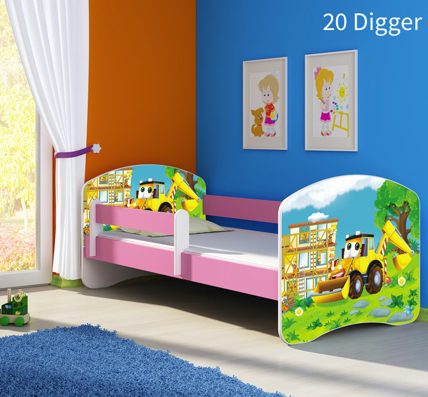 Dječji krevet ACMA s motivom, bočna roza 140x70 cm 20 Digger