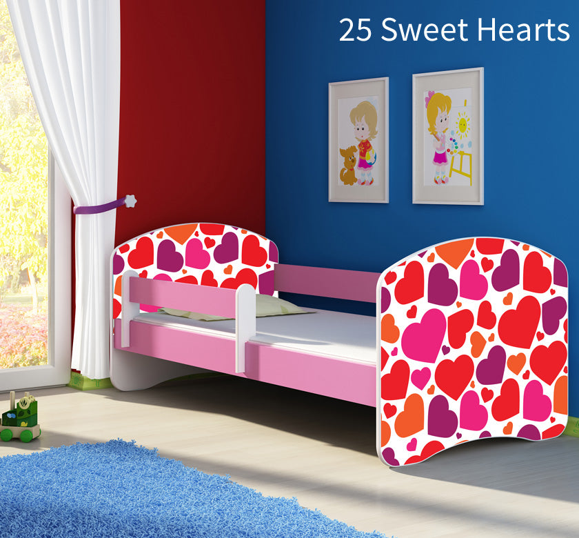 Dječji krevet ACMA s motivom, bočna roza 140x70 cm 25 Sweet hearts