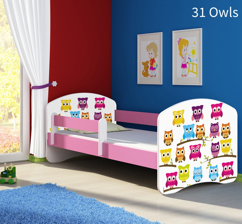 Dječji krevet ACMA s motivom, bočna roza 160x80 cm 31 Owls