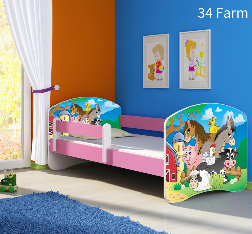 Dječji krevet ACMA s motivom, bočna roza 140x70 cm 34 Farm