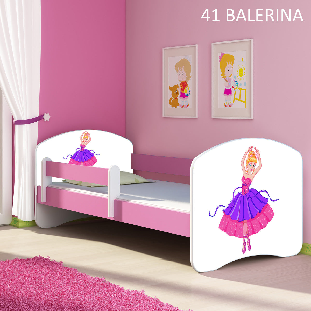 Dječji krevet ACMA s motivom, bočna roza 180x80 cm 41 Balerina