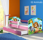 Dječji krevet ACMA s motivom, bočna roza + ladica 160x80 cm 02 Animals