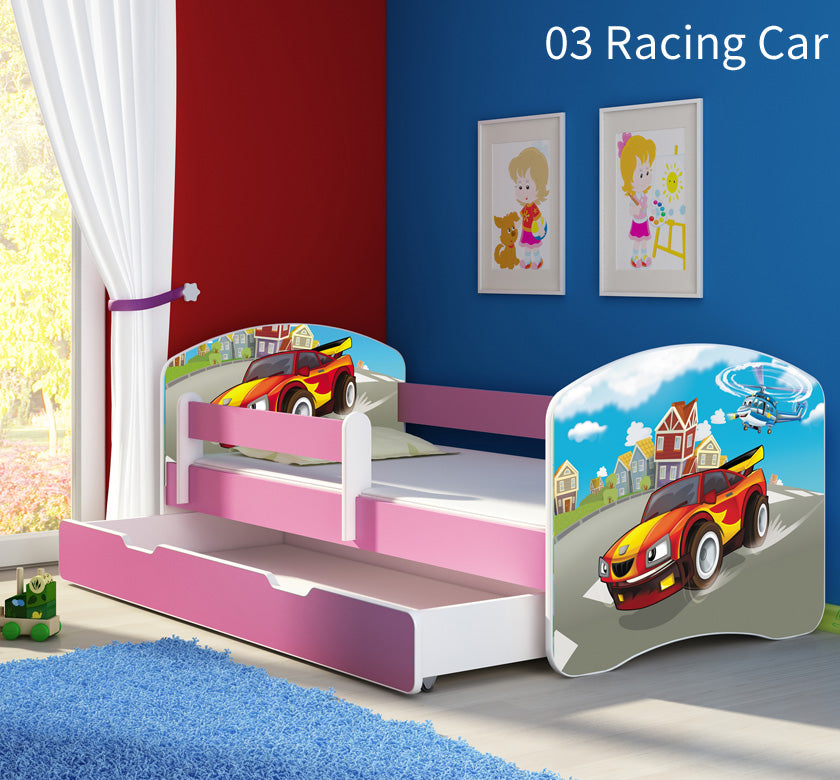 Dječji krevet ACMA s motivom, bočna roza + ladica 180x80 cm 03 Racing Car
