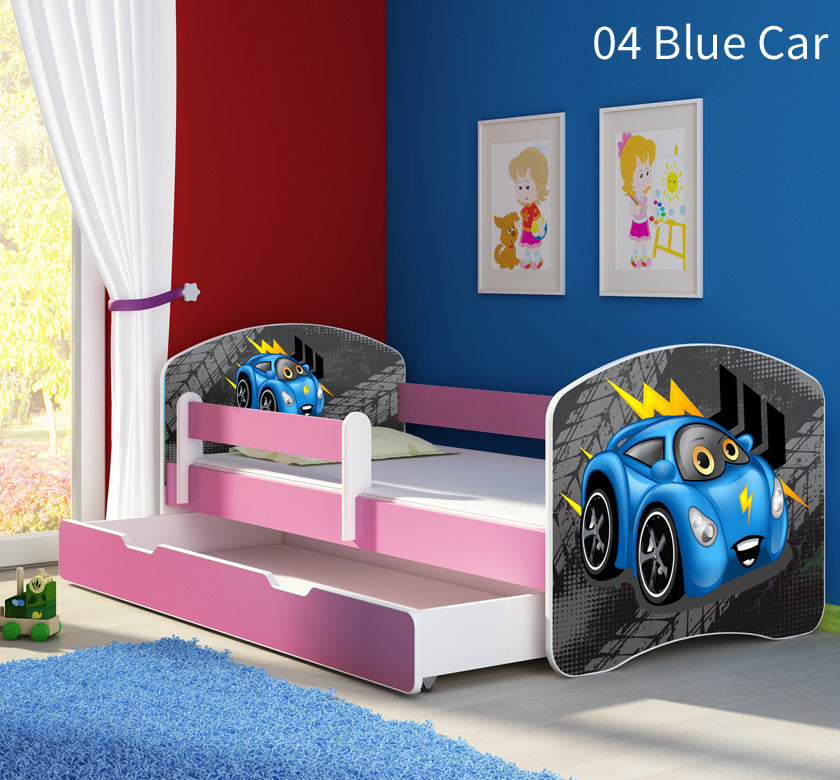 Dječji krevet ACMA s motivom, bočna roza + ladica 140x70 cm 04 Blue Car