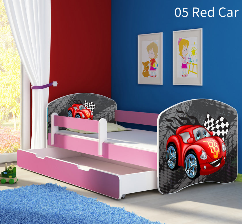 Dječji krevet ACMA s motivom, bočna roza + ladica 180x80 cm 05 Red Car