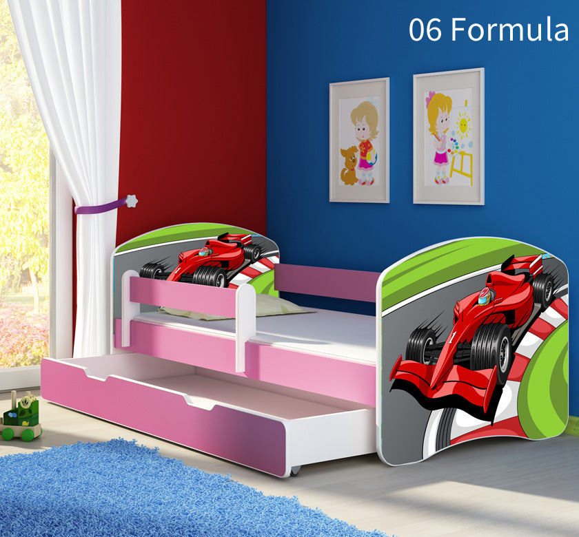 Dječji krevet ACMA s motivom, bočna roza + ladica 140x70 cm 06 Formula 1