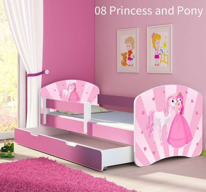 Dječji krevet ACMA s motivom, bočna roza + ladica 180x80 cm 08 Princess with Pony