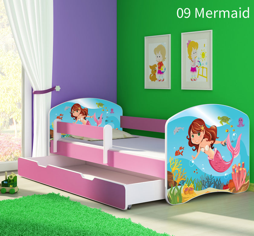 Dječji krevet ACMA s motivom, bočna roza + ladica 180x80 cm 09 Mermaid