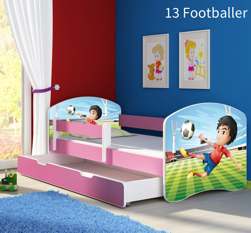 Dječji krevet ACMA s motivom, bočna roza + ladica 160x80 cm 13 Footballer