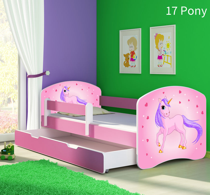 Dječji krevet ACMA s motivom, bočna roza + ladica 160x80 cm 17 Pony