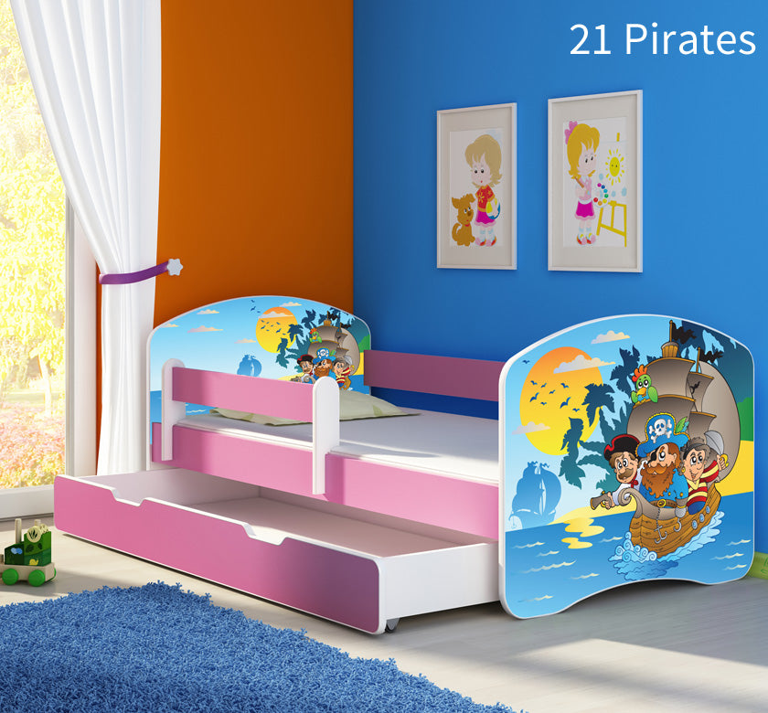 Dječji krevet ACMA s motivom, bočna roza + ladica 140x70 cm 21 Pirates