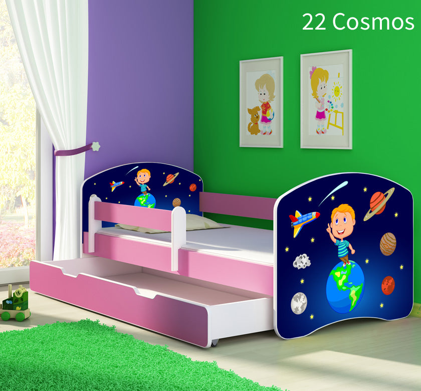 Dječji krevet ACMA s motivom, bočna roza + ladica 180x80 cm 22 Cosmos