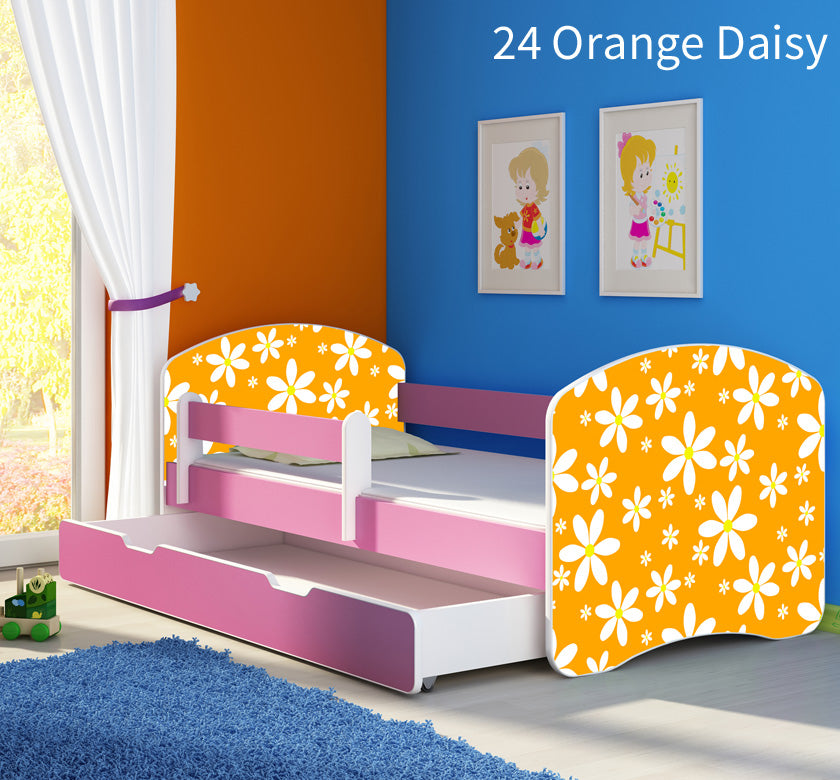 Dječji krevet ACMA s motivom, bočna roza + ladica 180x80 cm 24 Orange Daisy