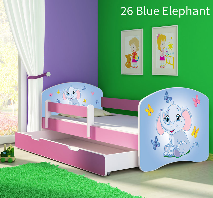 Dječji krevet ACMA s motivom, bočna roza + ladica 160x80 cm 26 Blue Elephant