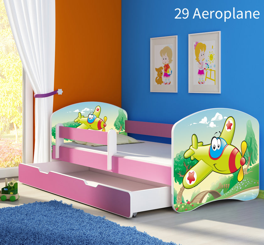 Dječji krevet ACMA s motivom, bočna roza + ladica 180x80 cm 29 Aeroplane