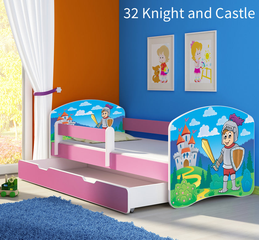 Dječji krevet ACMA s motivom, bočna roza + ladica 180x80 cm 32 Knight