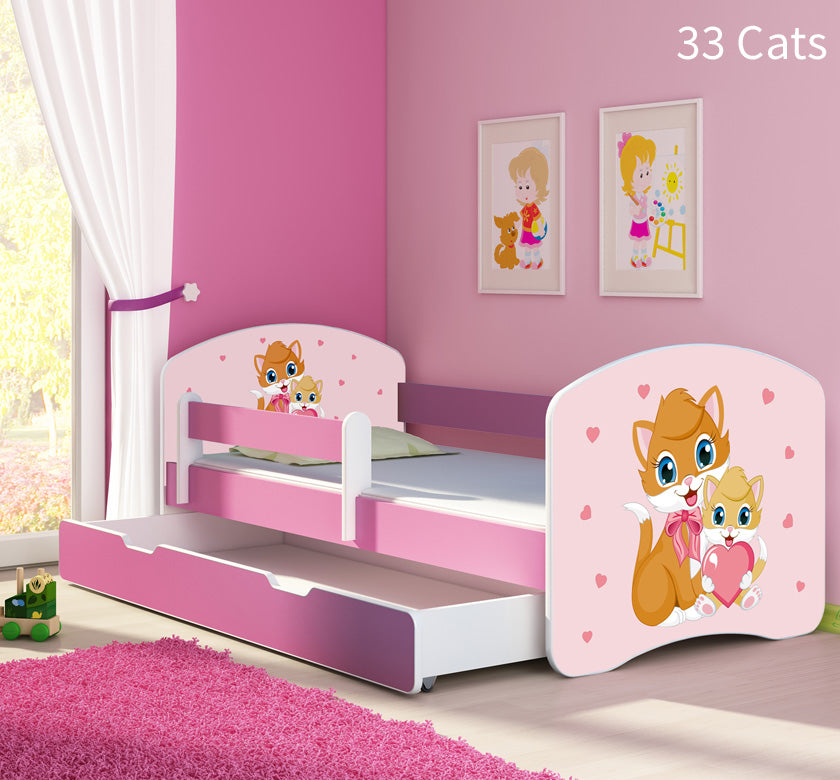 Dječji krevet ACMA s motivom, bočna roza + ladica 160x80 cm 33 Cats