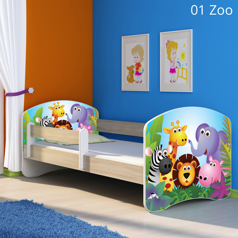 Dječji krevet ACMA s motivom, bočna sonoma 140x70 cm 01 Zoo