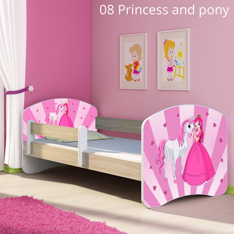 Dječji krevet ACMA s motivom, bočna sonoma 180x80 cm 08 Princess with Pony