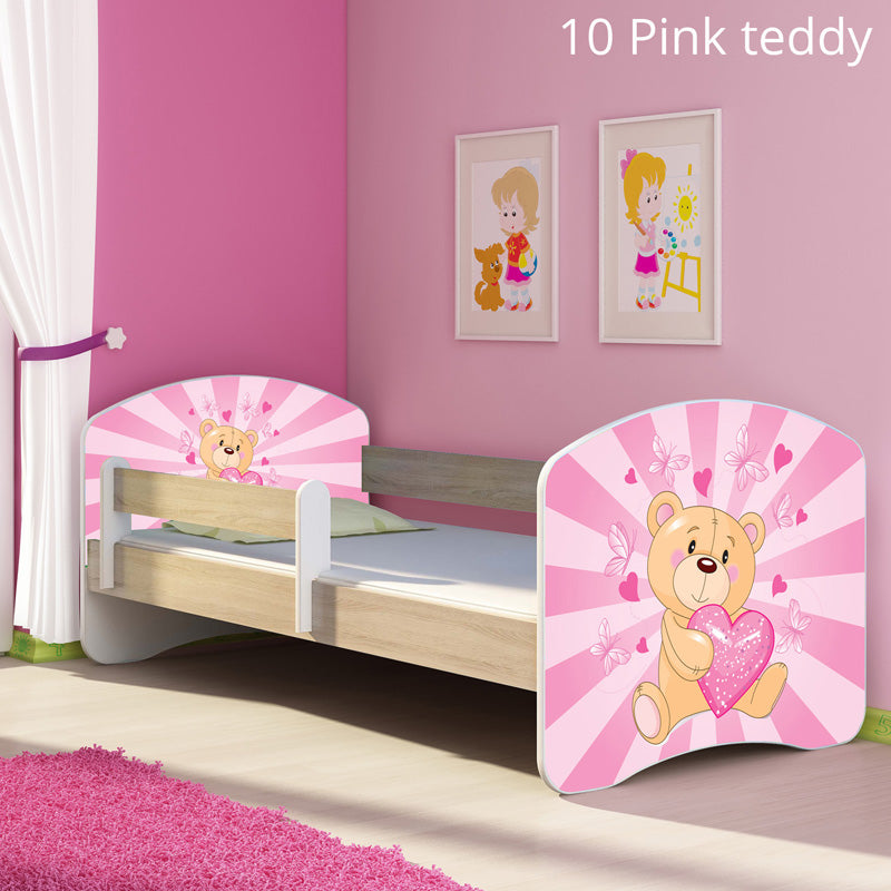 Dječji krevet ACMA s motivom, bočna sonoma 160x80 cm 10 Pink Teddy Bear