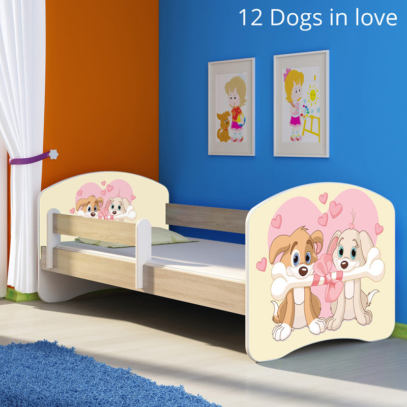 Dječji krevet ACMA s motivom, bočna sonoma 140x70 cm 12 Dogs in Love