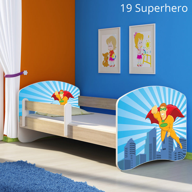 Dječji krevet ACMA s motivom, bočna sonoma 140x70 cm 19 Superhero