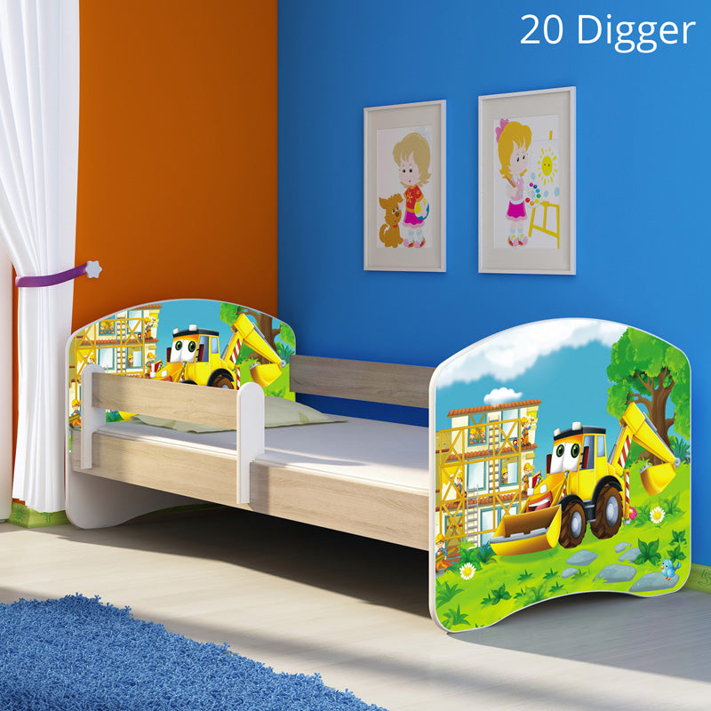 Dječji krevet ACMA s motivom, bočna sonoma 140x70 cm 20 Digger
