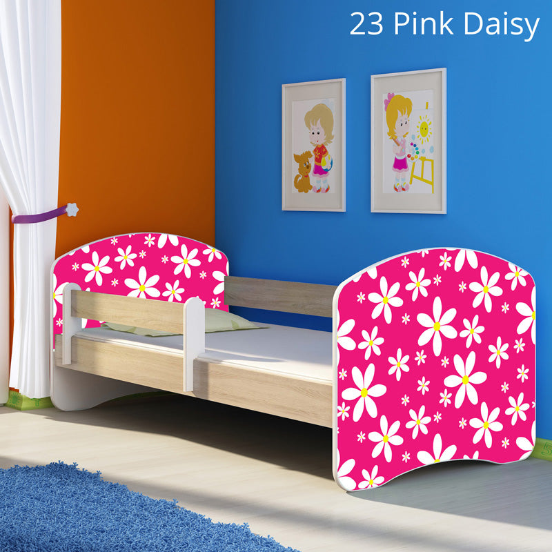 Dječji krevet ACMA s motivom, bočna sonoma 160x80 cm 23 Pink Daisy