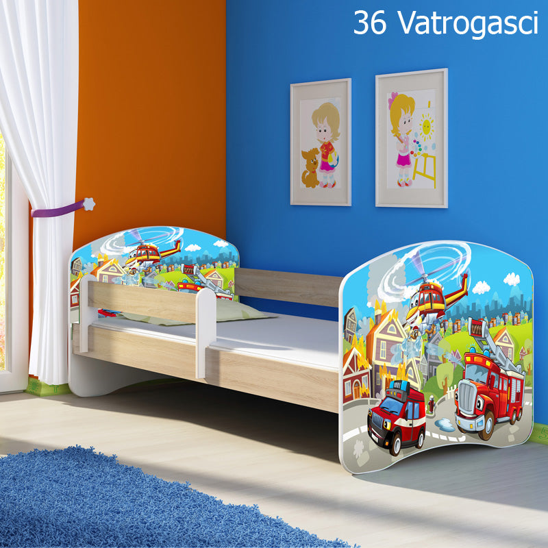 Dječji krevet ACMA s motivom, bočna sonoma 140x70 cm 36 Vatrogasci