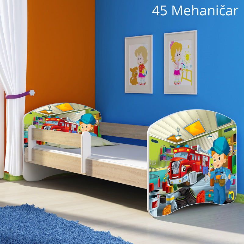Dječji krevet ACMA s motivom, bočna sonoma 180x80 cm 45 Mehaničar